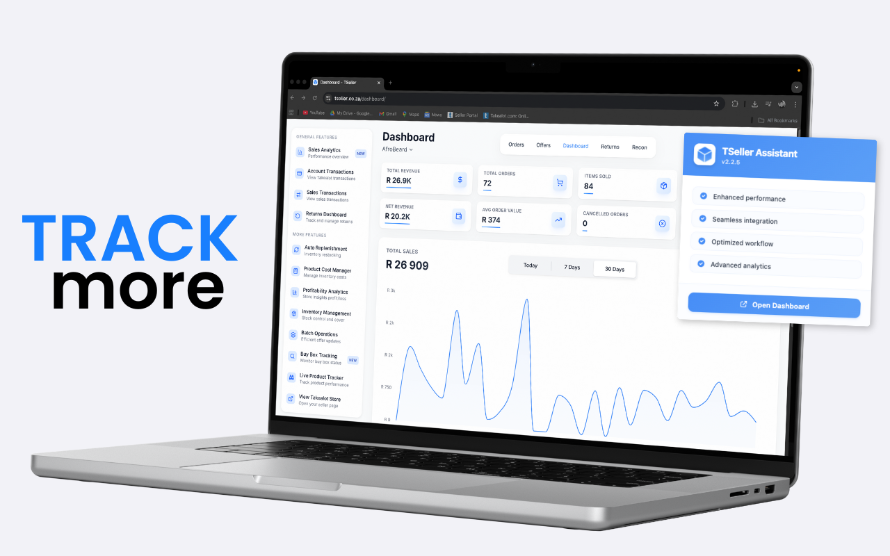 TSeller mobile app for Takealot sellers on iOS and Android — managing Buy Box status, inventory alerts, and seller analytics on the go