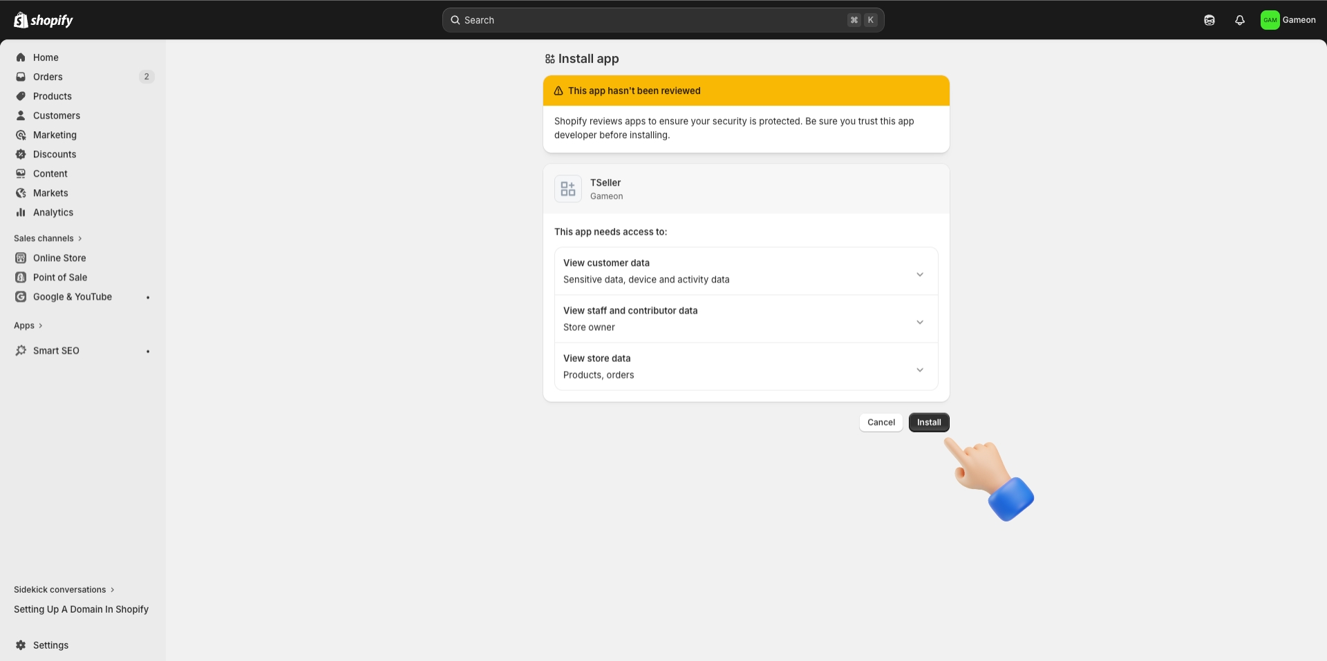 Confirm installation dialog