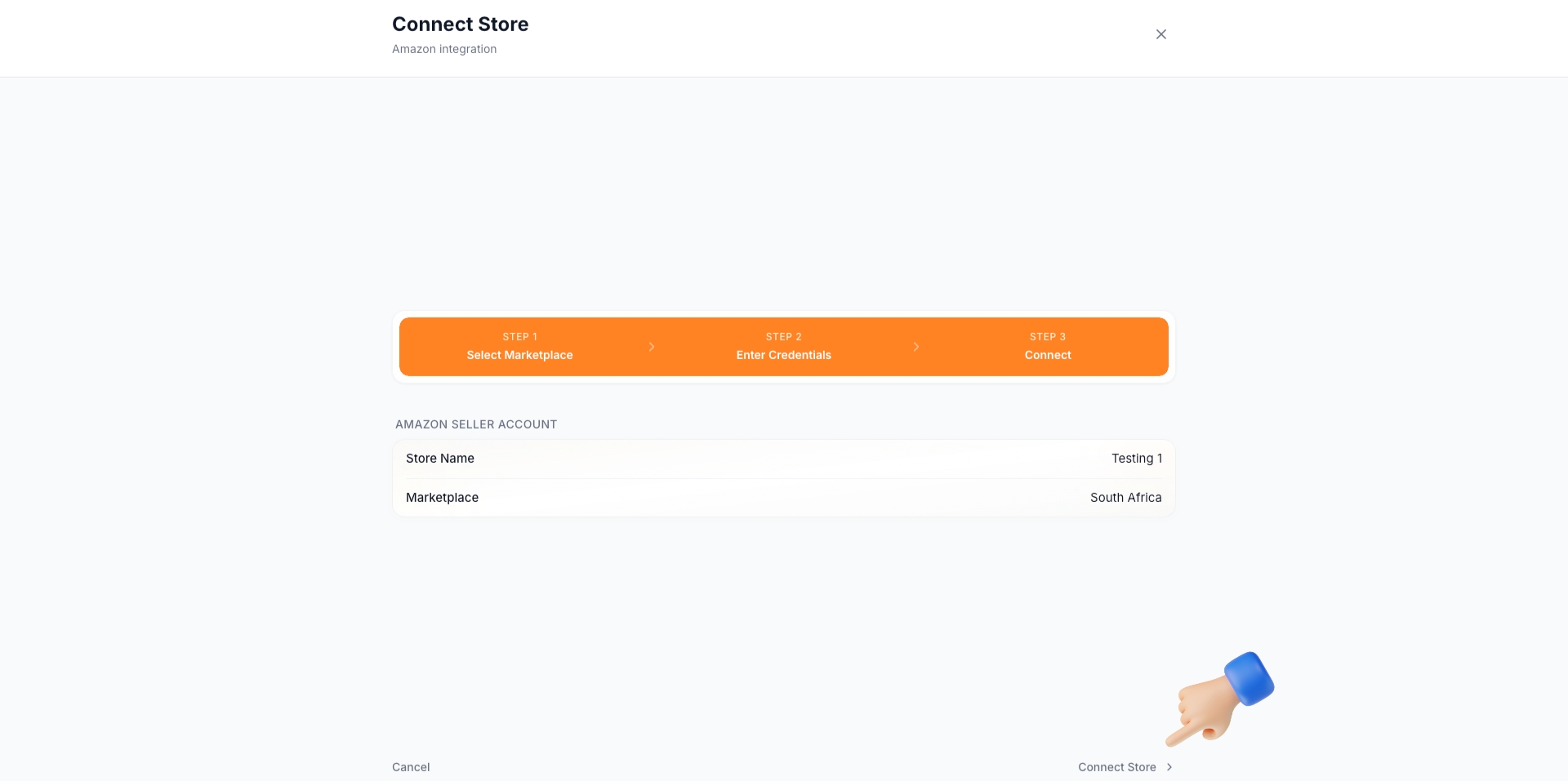 TSeller Connect Store dialog - Click Connect Store button