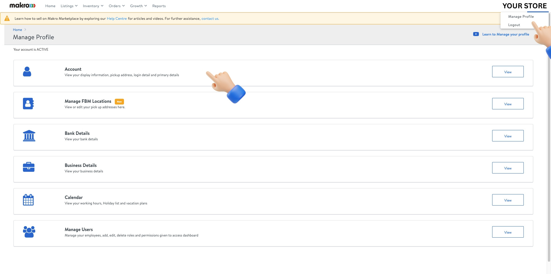 Makro Manage Profile - Click Account View