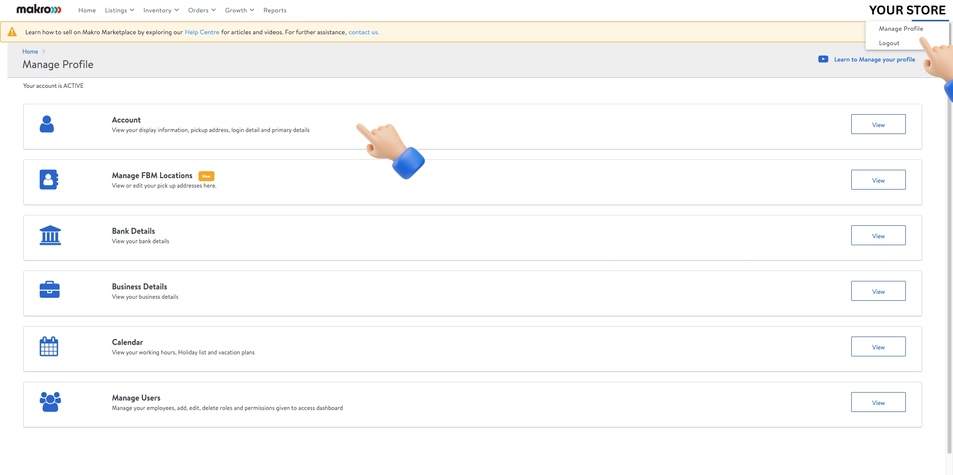 Makro Manage Profile - Click Account View