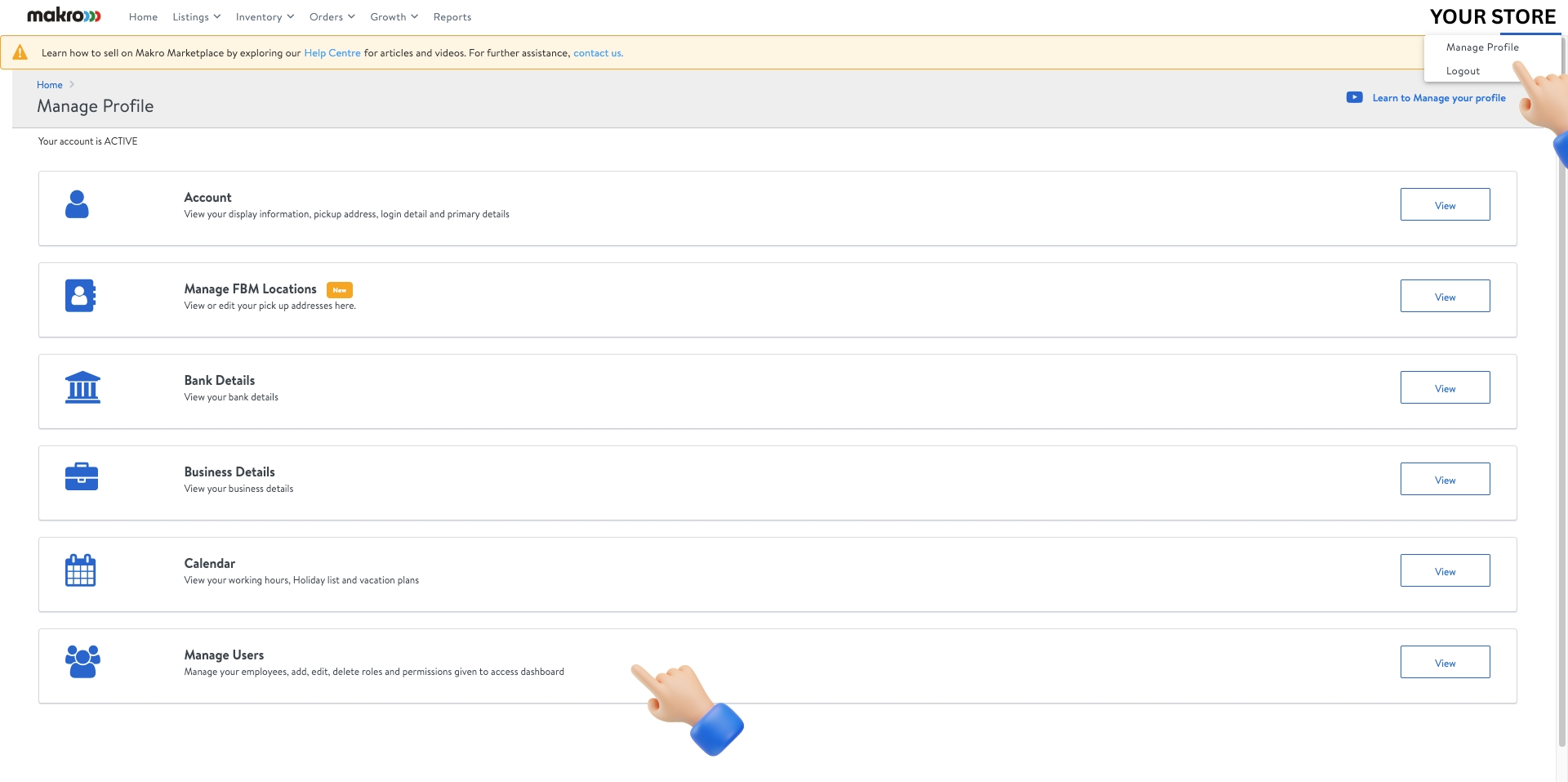 Manage Profile - Click Manage Users