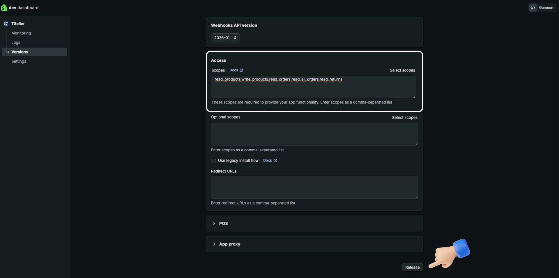 Click Release to save the configuration