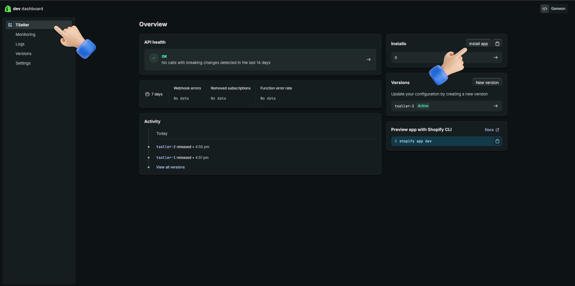 Overview page - Click Install app