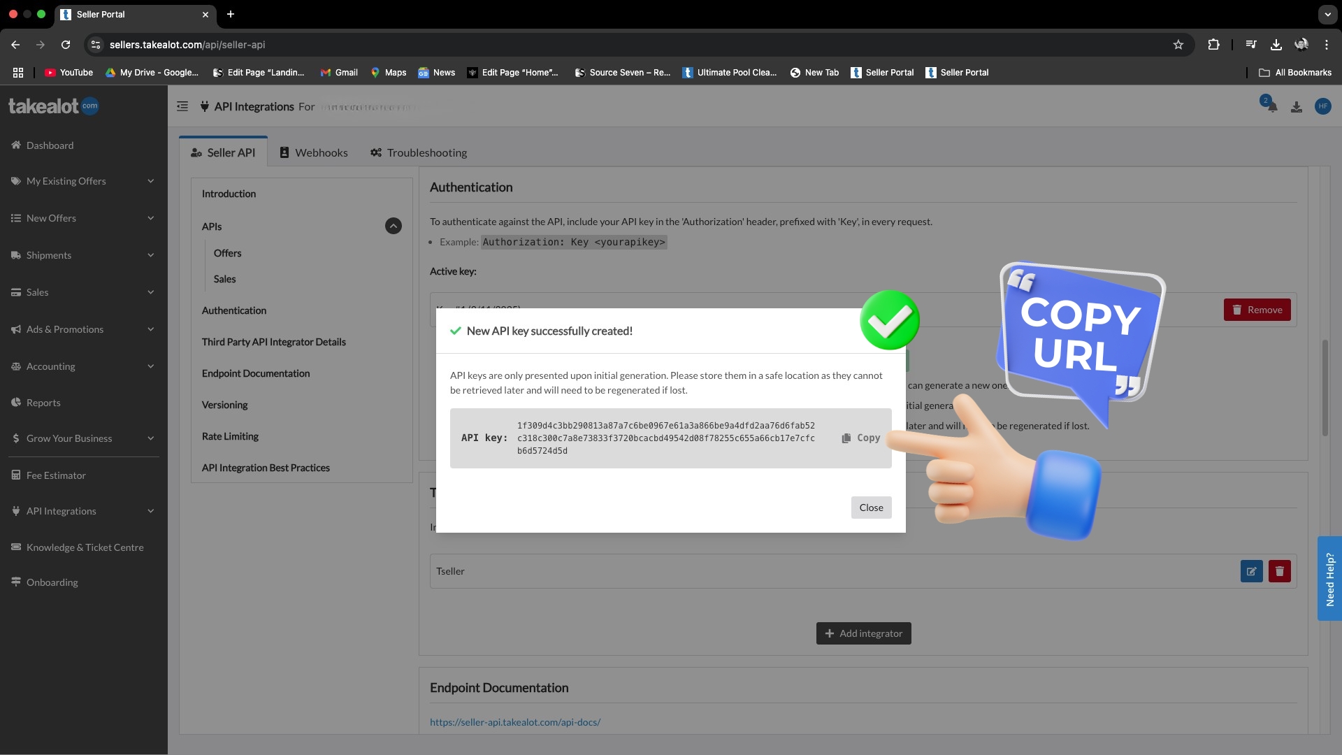 Copy your Takealot API key from the popup