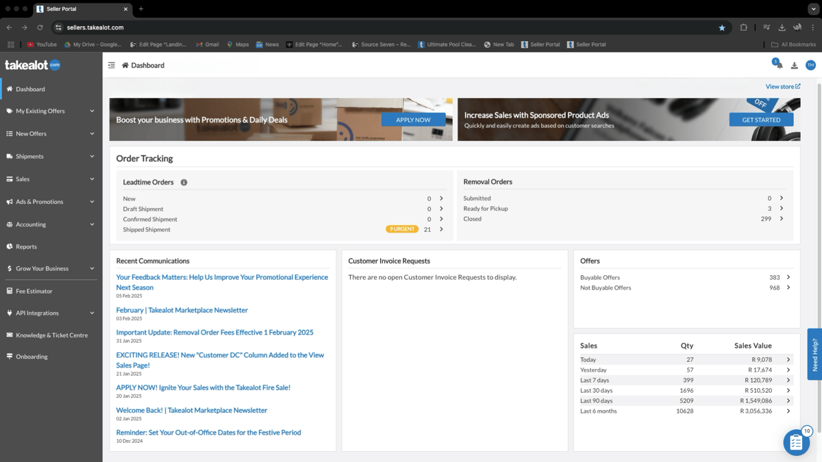 Takealot Seller Portal dashboard