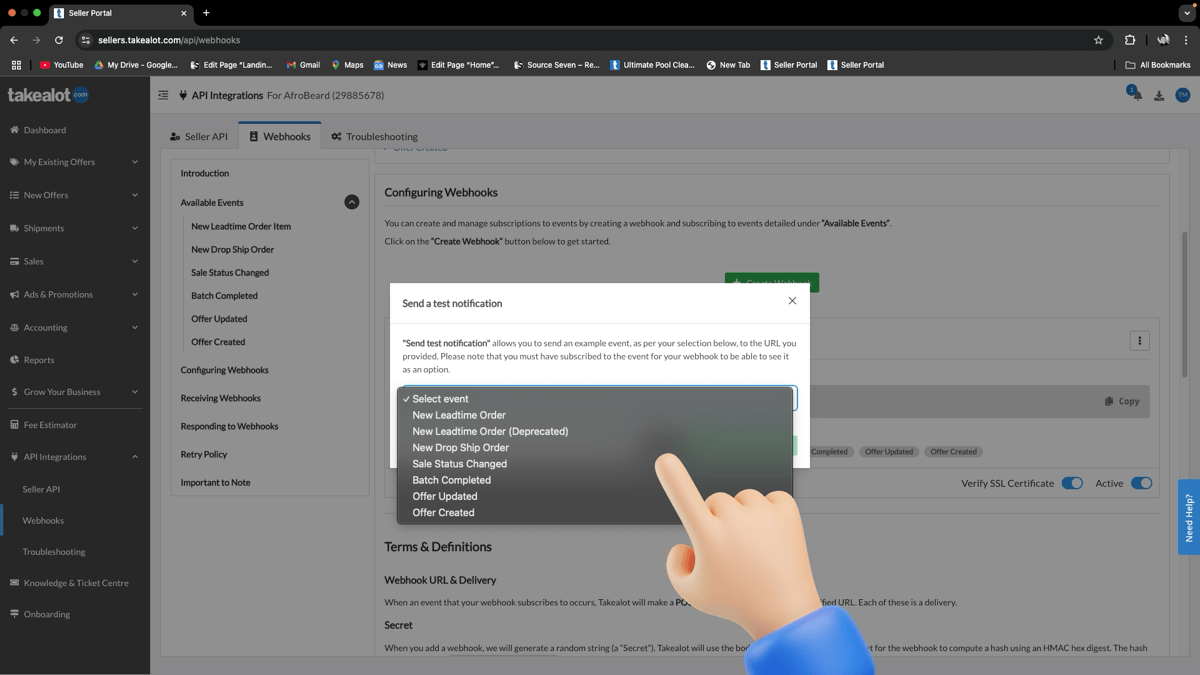 Takealot Send a test notification — choose an event