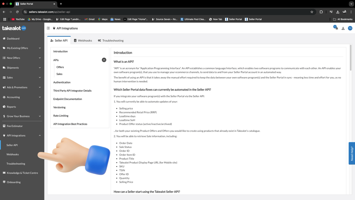 Takealot API Integrations — click Webhooks