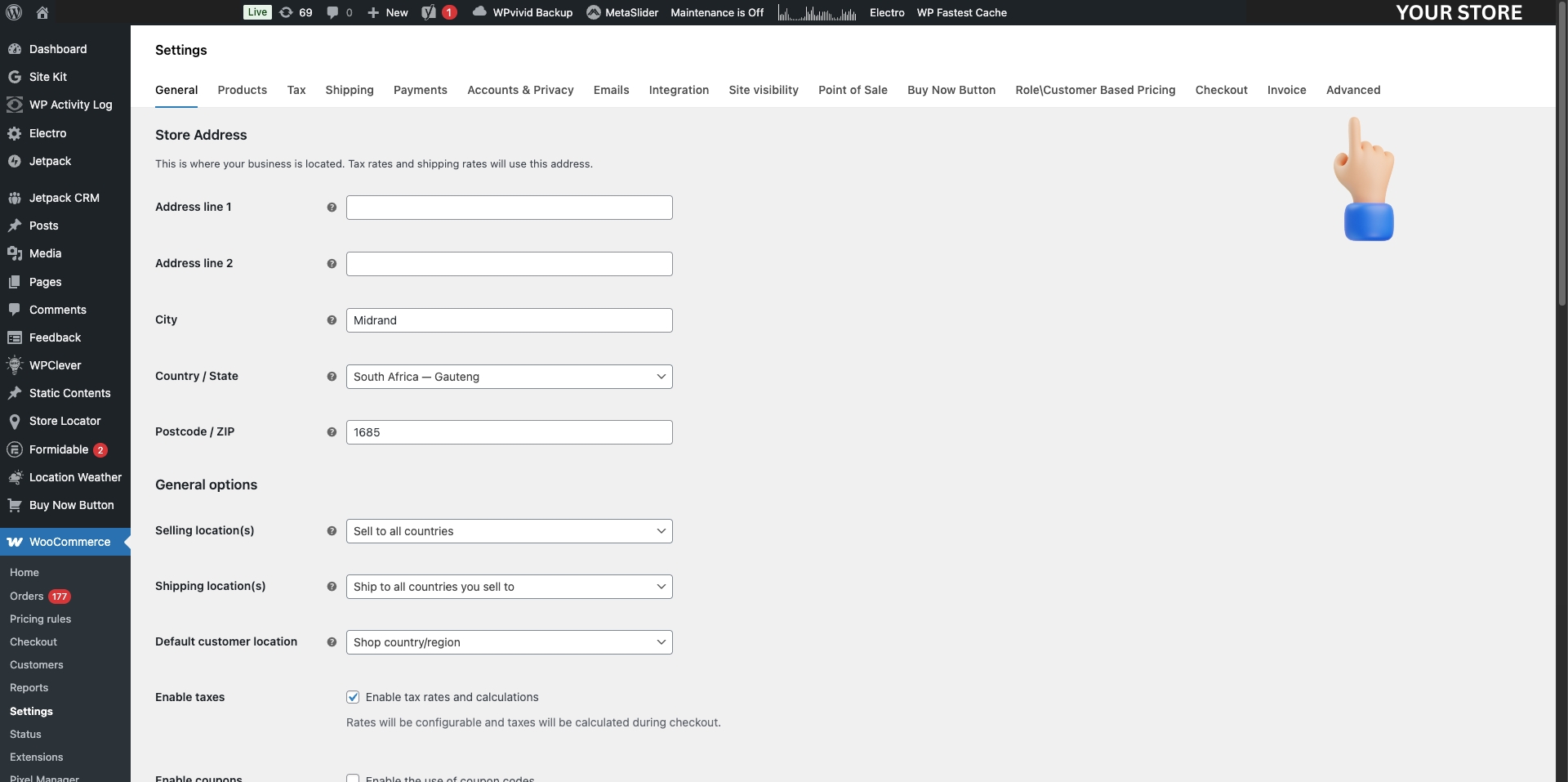 WooCommerce Settings - Advanced tab