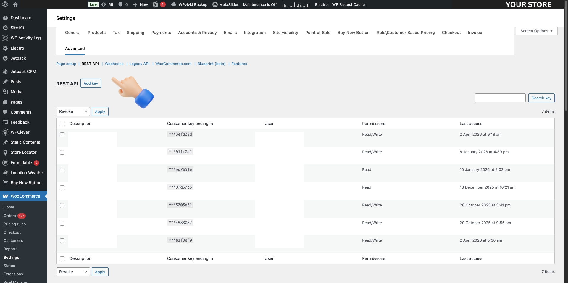 Advanced - REST API sub-tab