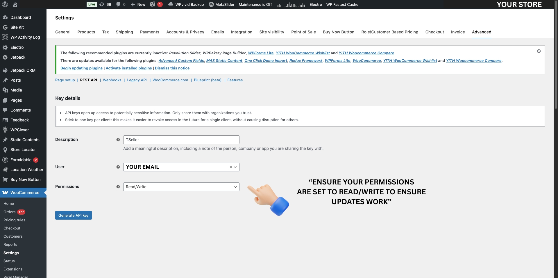 Add key - Enter TSeller description and Read/Write permissions